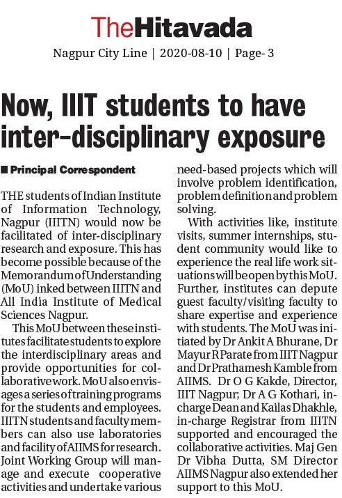 MoU Signed: IIIT Nagpur and AIIMS Nagpur (2020) in News